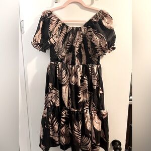 Black and Tan, Tropical print, off shoulder Summer dress Sz 1XL. NWOT